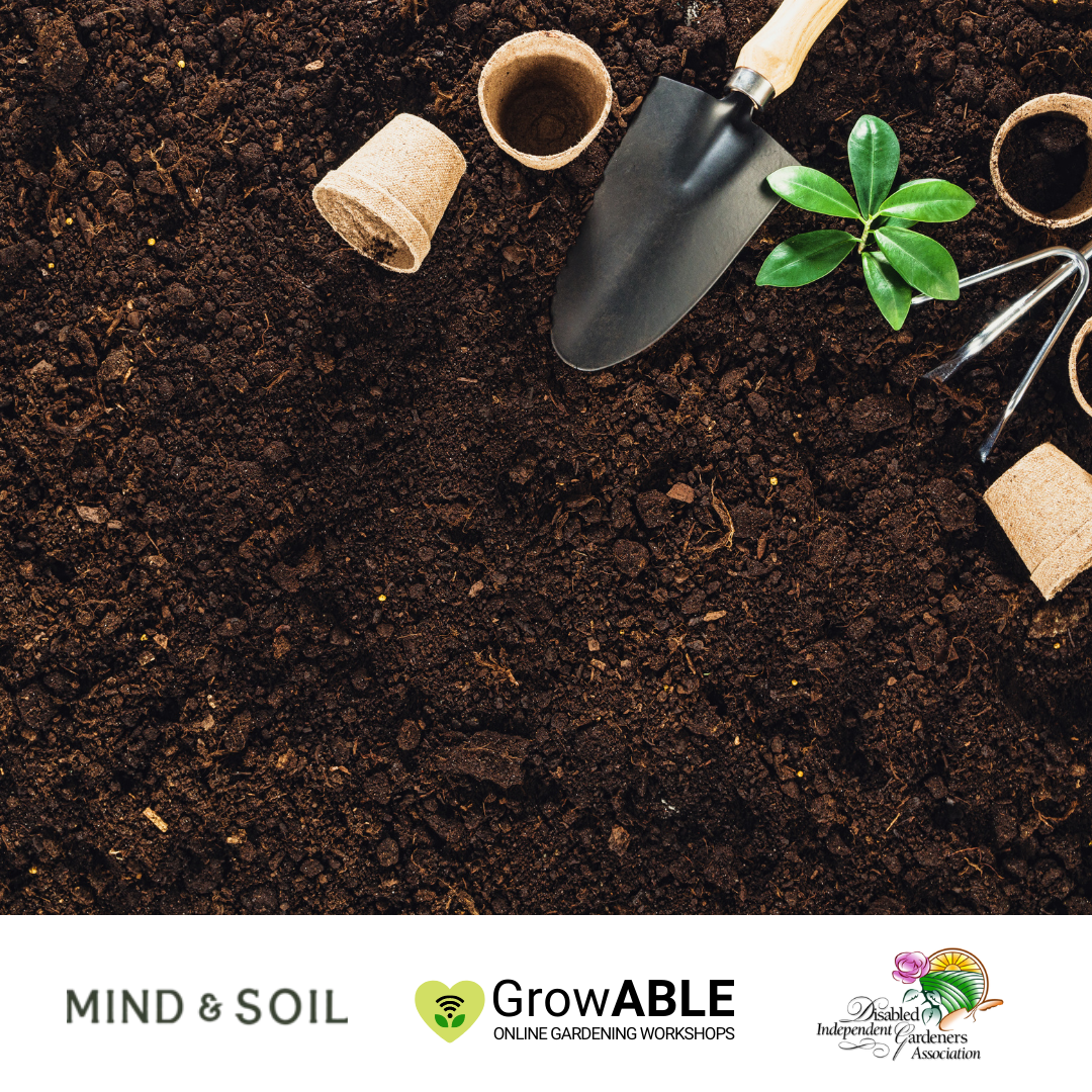 garden tools with plant.(.Mind and soil logo. Growable logo. DIGA logo.).